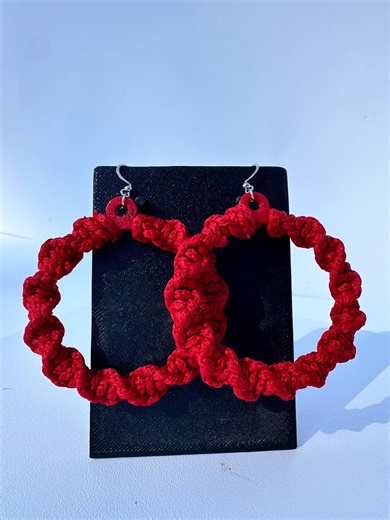 DNA Macrame Hoop Earrings | Red Circle | 3D Printed Base | Polyester Cord | Surgical Steel Hooks | Handmade - Etsy