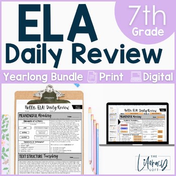 7th Grade ELA Daily Slides Middle School Morning Work Warm Ups Homework Fun