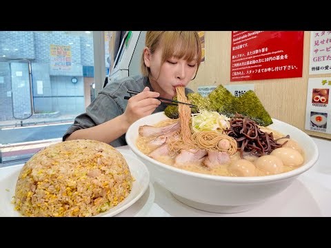 [Big Eater Challenge] 500 yen per bowl?! A challenge to eat a super rich tonkotsu ramen and mega-...