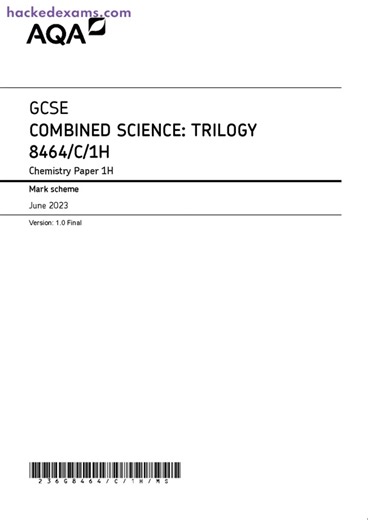 AQA GCSE Combined Science Chemistry Paper 1H Mark Scheme