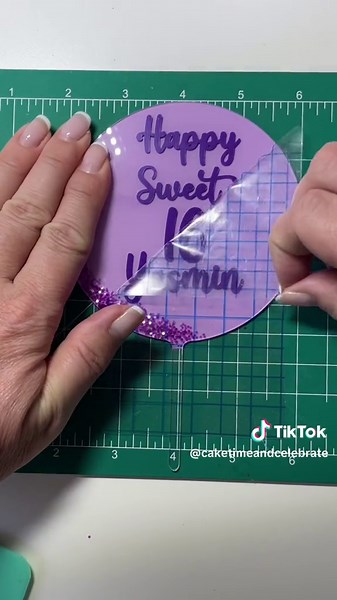 Make this fun cake topper with me! Special thanks to @HTVRONT for the excellent products: Permanent Vinyl, Transfer Tape and Weeding Tools. Font from @Creative Fabrica See bio for links. #caketopper #htvront #htvrontvinyl #craftersoftiktok #ugccreator #creativefabrica #caketoppers #caketoppertutorial #cricuttutorials #cricutforbeginners #acrylicdiscs #birthdaytopper #sweet16cake #birthdaycakedecoration