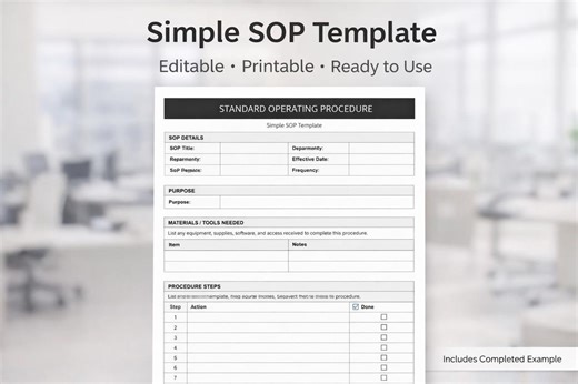 Simple SOP Template With Example | Editable DOCX & PDF | Standard Operating Procedure Form - Etsy