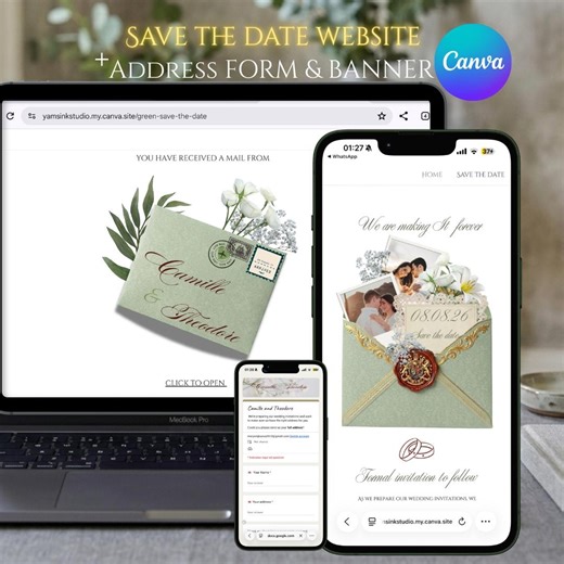 Green Envelope Royal Save the Date Website , Old Money Animated Envelope Website , Pastel Green Wedding Invite Template , Digital Download - Etsy UK