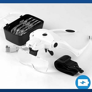 VISIONAID™ Magnifying Glasses with LED Light, Headband, 5 Lenses - USB