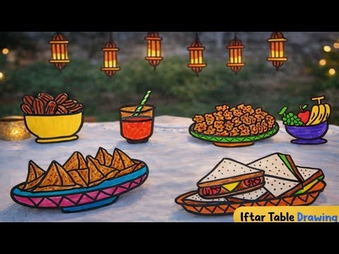 Iftar Table Drawing Live | Ramadan Special Easy Drawing for Kids@HubofkidsPs
