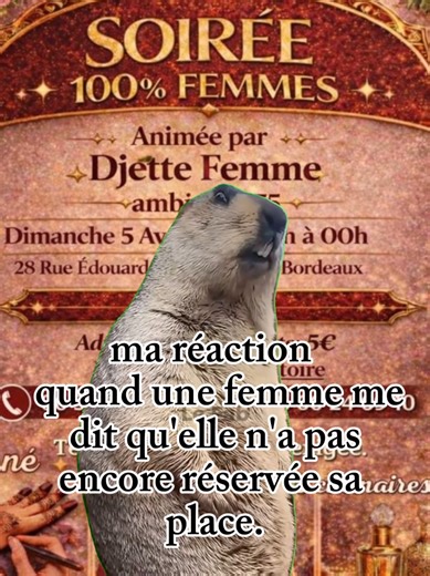 ✨ SOIRÉE 100% FEMMES À BORDEAUX ✨ Mesdames, préparez-vous pour une soirée exceptionnelle entre femmes 💃 Organisée par 📅 Dimanche 5 Avril ⏰ De 18h à 00h 📍 28 Rue Édouard Faure, 33300 Bordeaux 💰 Entrée : 👩 Adultes : 10€ 👧 Enfants : 5€ ⚠️ Réservation obligatoire 📞 06 32 94 49 33 📞 06 66 24 69 10 🌙 Ambiance orientale 🎤 Animée par Djette Femme 🎁 10 cadeaux à gagner ✨ Au programme : 💅 Henné 🛍 Shopping & stands 🍰 Stands culinaires 🎶 Musique & ambiance festive 👗 Tenue traditionnelle exig