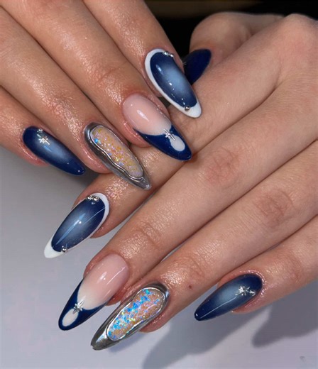 Dark Blue Universe Nails 🌌🫶🏼 #nails #nailart #nailtutorial #nailinspo #nailtok