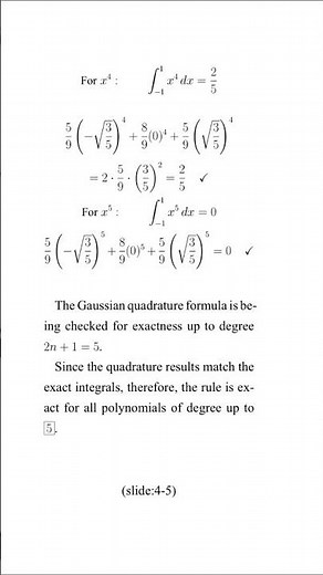 Three Point Gaussian Quadrature Rule Derivation and Exactness Checking