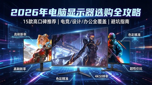 2026年电脑显示器选购全攻略：15款高口碑电脑显示器推荐，详细解读面板类型、分辨率、刷新率等核心参数，针对不同使用场景提供选购建议，助你选购到心仪的电脑