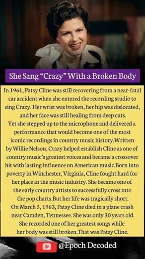 She Sang “Crazy” With a Broken Body 💔 | Patsy Cline’s Tragic Story