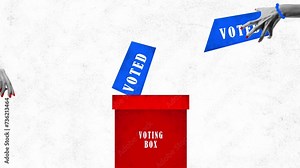 Animation. Stop motion. Positive and encouraging message about voting. People hands putting ballot with inscription voted to box. Concept of voting, country, world, elections. citizen participation.