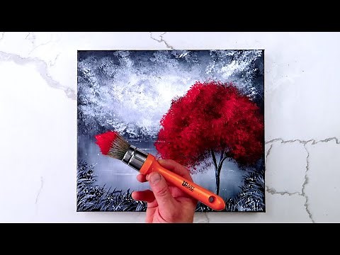 Red Tree | Black and White Landscape | Easy Painting for Beginners | Abstract | Acrylics