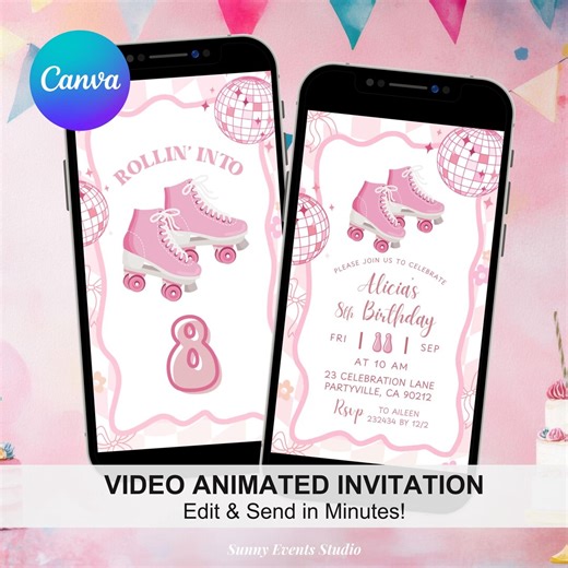 Pink Pastel Retro Let's Skate Birthday Party Invitation, Pink Retro Vintage Skater Girl Birthday Invitation, Rollin Into Birthday Party, C44 - Etsy