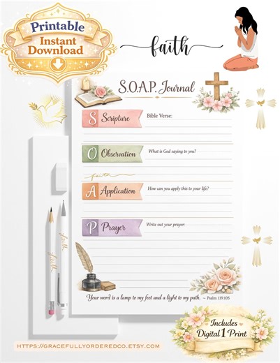 SOAP Method Bible Study Printable | Scripture Journal Page   Example | Christian Devotional Worksheet | Instant Download - Etsy