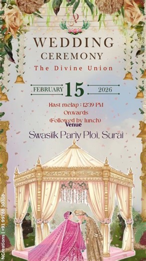 NCreations | Graphic Design Studio ● by NiDhi on Instagram: "Customized Wedding Invitation Cards... Design by NCreations ● Wedding ● Engagement ● Save Date ● Baby Showers ● Animation Invitation ● Business Promotions ● Celebration Card ● Home Ceremony Invitation Order & Enquiries DM 💌 @n_creations2025 #WeddingReels #weddinginvitation #graphics #graphicdesigner #InstaDesign"