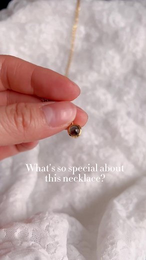 our photo projection circle necklace shown by @Maggie ✨ put your phone camera directly onto the front of the pendant to reveal your personalized photo🤩 #smallbusiness #memoryjewelry #photonecklace #photoprojectionnecklace