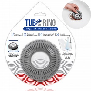 TubRing, The Ultimate Tub Drain Protector Hair Catcher/Strainer/Snare - Gray