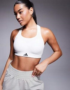 adidas Training Strength high  support sports bra in white | ASOS