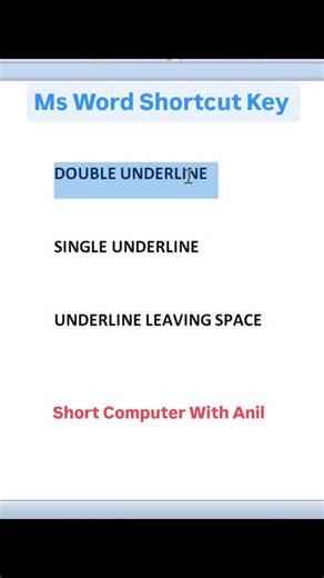 Short computer with Anil on Instagram: "Daily Use Shortcut Key for Ms word! Ms Word shortcut key #shortreels #mswordtricks💯🖥️👍🖥️"