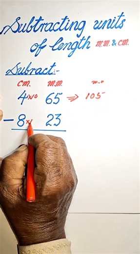 Subtracting units of length mm & cm #maths #mathematics #shorts