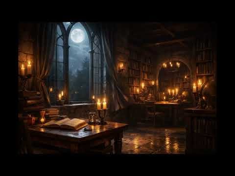 Sunny Moonlight 🌙 1 Hour Deep Focus | Medieval Fantasy Library Ambience for Study & Relax