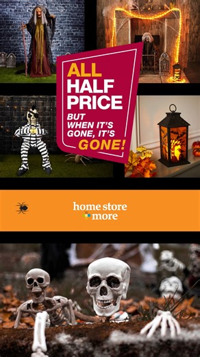 From 25/09/2025 – New this week – ALL HALLOWEEN DECORATIONS are now ALL HALF PRICE! 🎃👻🦇 But when they're gone, they're definitely gone! 🤯 Shop in-store and online now: https://bit.ly/4mtavcx #AHappyHome #HalloweenDecorations #HauntedHalloween | homestore and more