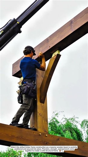 Raising the Roof: Precision Timber Framing in Action 🏗️ #Woodworking #TimberFraming #Construction