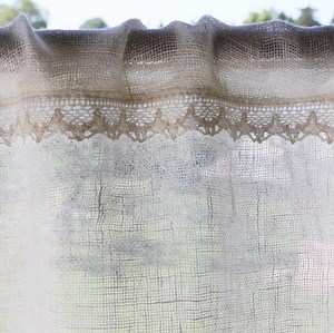 Sheer Linen Curtain Panel Ivory Gauze With Golden Lace Trim - Etsy