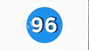 Number 96 sign symbol animation motion graphics icon on blue circle white background,cartoon video number for video elements