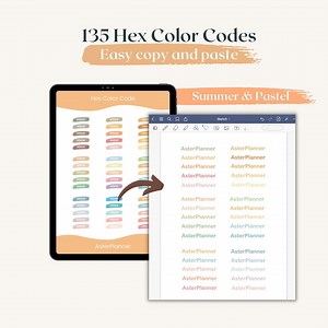 135 Summer Pastel Hex Color Codes | Goodnotes Color Palette | for Goodnotes, Procreate, Notability and Other Pdf App Editor | Asterplanner - Etsy