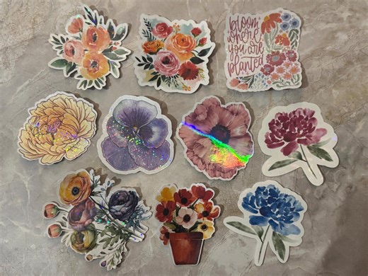 Holographic Flower Sticker Set - Trendy Floral Stickers - Etsy