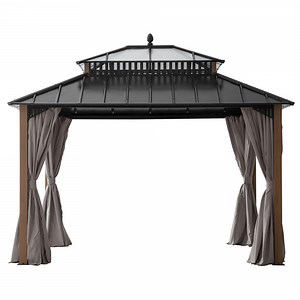 Sunjoy 12x10 ft. Outdoor 2-Tier Roof PC Top Rectangular Gazebo,Kingston Series ,WoodGrian