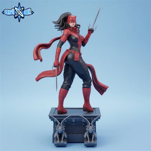 Female Assassin STL File 1:7 Scale – Ninja Warrior 3D Print Model – Dual Blade Fighter Figure STL – Comic Style Resin Printable