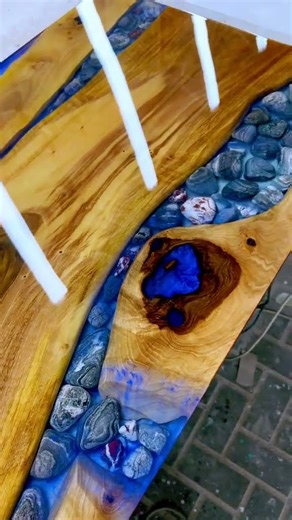 Epoxy River Table With Stones & Natural Wood #resinart #diy #woodworking