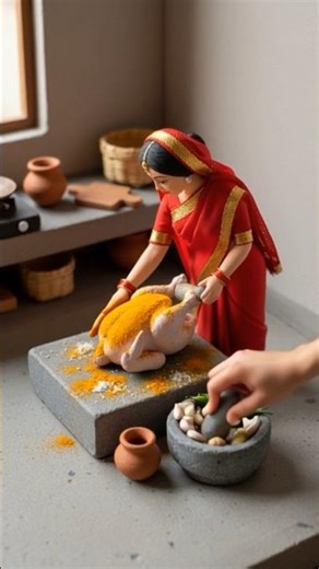 Miniature Doll Full Chicken Cooking ASMR | Indian Village Tiny Kitchen Cooking