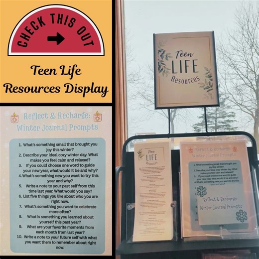 🌨️ Feeling the winter heaviness? The Teen Life Resources display is here to help you reset and recharge! 😌 December and January’s theme highlights positivity, reflection, and calming practices, with books, resources, and winter journaling prompts to support your mind and heart. ❤️ 📚 Need resources now? https://bit.ly/TeenCommunityResources #elalibrary | Ela Area Public Library