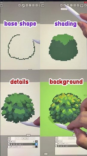 4 steps to make a pixel bush in Pixquare app 🌳