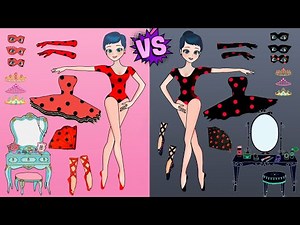 PAPER DOLLS LADYBUG VS MISS FORTUNE BALLERINA DRESS UP DRAWING & PLAYING PAPER CRAFT