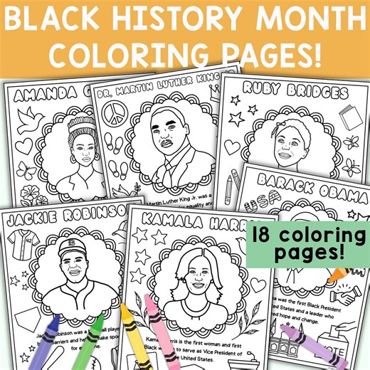 Black History Month Coloring Pages | Notable African American Leaders Posters | PDF Download - Etsy