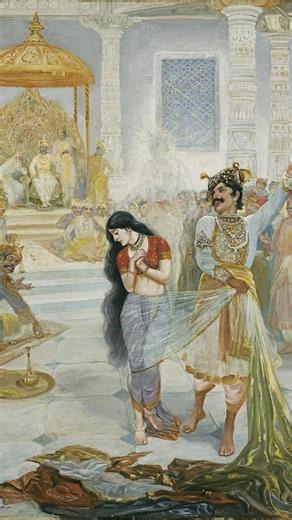 ubga.women on Instagram: "Disrobing of Draupadi by MV Dhurandhar Some background on the story: The "Disrobing of Draupadi" is one of the most intense and poignant scenes from the Indian epic, the Mahabharata. Draupadi, the wife of the Pandava brothers, is humiliated in a royal court as part of a gamble gone wrong. This scene is a key moment in the story, illustrating themes of injustice, female dignity, and divine intervention, and it sets in motion the events that ultimately lead to the great K