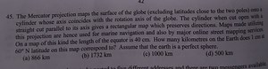 The Mercator projection maps the surface of the globe (excludin... | Filo