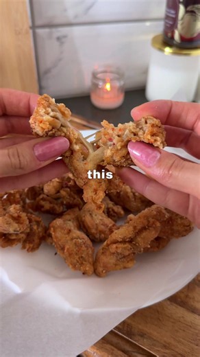 Recipe⤵️ Would you eat this? Chicken Fried Oyster Mushrooms Ingredients: 1 bunch oyster mushrooms, cut into sections, patted dry ½ cup flour (I used gluten-free) ¼ cup cornstarch ½ tsp garlic powder ½ tsp paprika ½ tsp dried mustard powder ½ tsp dried marjoram ¼ tsp red chili powder, or to taste ¼ tsp salt ¼ tsp black pepper ¼ cup sparkling water Directions: In a bowl, whisk the flour, cornstarch, garlic powder, paprika, mustard powder, marjoram, red chili powder, salt, and black pepper Remove h