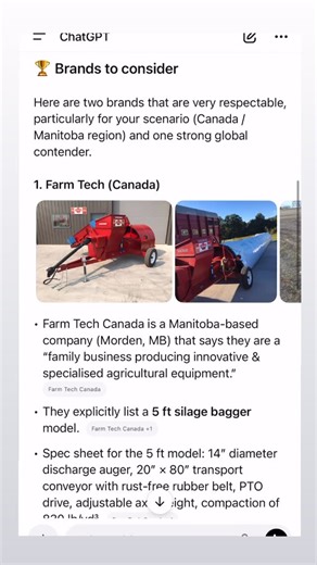 FarmTechCanada on Instagram: "Let’s see which is the best silage bagger brand according to the GPT chat. #silage #silagebagger #farmtech"