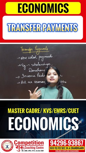 COMPETITION GURU CHANDIGARH on Instagram: "📘 TRANSFER PAYMENTS – ECONOMICS CONCEPT A must-know topic for Master Cadre, KVS, EMRS & CUET aspirants 🎯 Understand Transfer Payments with clear concepts, examples & MCQs—explained in a simple, exam-oriented way. 🔍 In this session: ✅ Meaning & real-life examples ✅ Difference from factor payments ✅ Common exam traps & MCQs ✅ Useful for teaching & entrance exams 📍 Economics Coaching for Master Cadre | KVS | EMRS | CUET 📩 DM for notes & classes 👍 Lik