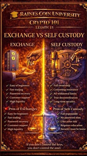 📘 Crypto 101 – Lesson 15 EXCHANGE VS SELF CUSTODY #rainescoinuniversity #digitalassets #crypto101