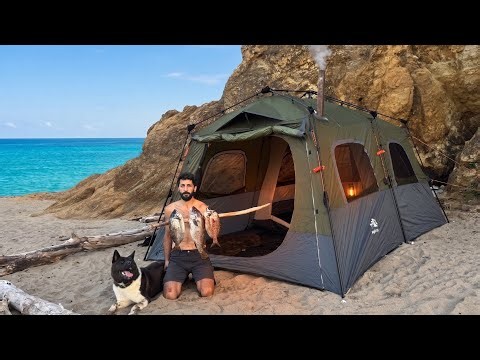 SURVIVAL CHALLENGE (NO FOOD, NO WATER) Catch and Cook - Fishing. Bushcraft Camping