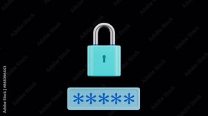 Animation of entering a password, opening and closing a lock. Transparent background. Data protection concept. VPN concept. Entering the password. Data protection. Data encryption. A lock that locks.