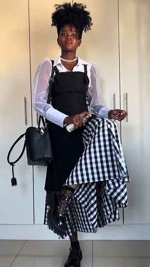 Layering 101: High Fashion Dress Outfit with Checkered Skirt