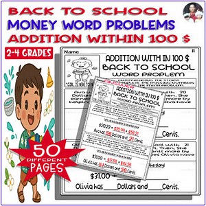 Back to School Money Math Problem Addition within 100 Boost Try Solve Goal Reach