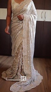 Handwork scallop borders and net embroidery in pleats is icing on cake Wear this gorgeous piece and walk with grace and confidence💕💕 Price : 13500 tk DE | Sarees by NAZ's Mannequin